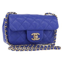 CHANEL Mini Matelasse 17 Chain Shoulder Bag Lamb Skin Blue Gold CC Auth 192080M-1