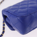 CHANEL Mini Matelasse 17 Chain Shoulder Bag Lamb Skin Blue Gold CC Auth 192080M-11