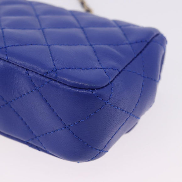 CHANEL Mini Matelasse 17 Chain Shoulder Bag Lamb Skin Blue Gold CC Auth 192080M