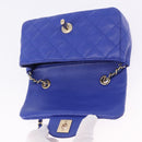 CHANEL Mini Matelasse 17 Chain Shoulder Bag Lamb Skin Blue Gold CC Auth 192080M-14