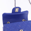 CHANEL Mini Matelasse 17 Chain Shoulder Bag Lamb Skin Blue Gold CC Auth 192080M-15
