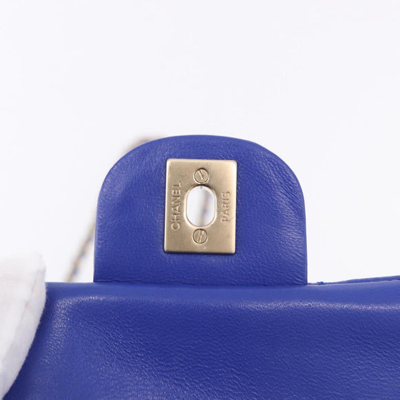 CHANEL Mini Matelasse 17 Chain Shoulder Bag Lamb Skin Blue Gold CC Auth 192080M