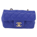 CHANEL Mini Matelasse 17 Chain Shoulder Bag Lamb Skin Blue Gold CC Auth 192080M-2