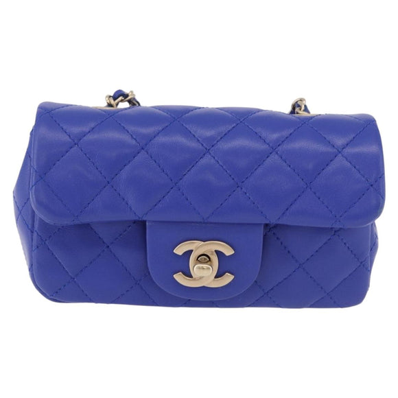CHANEL Mini Matelasse 17 Chain Shoulder Bag Lamb Skin Blue Gold CC Auth 192080M