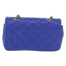 CHANEL Mini Matelasse 17 Chain Shoulder Bag Lamb Skin Blue Gold CC Auth 192080M-3