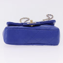 CHANEL Mini Matelasse 17 Chain Shoulder Bag Lamb Skin Blue Gold CC Auth 192080M-8