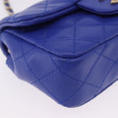 CHANEL Mini Matelasse 17 Chain Shoulder Bag Lamb Skin Blue Gold CC Auth 192080M-9