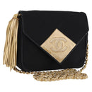 CHANEL Matelasse Chain Shoulder Bag Satin Black Gold CC Auth 192082V-1