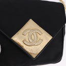 CHANEL Matelasse Chain Shoulder Bag Satin Black Gold CC Auth 192082V-15