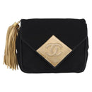 CHANEL Matelasse Chain Shoulder Bag Satin Black Gold CC Auth 192082V-2