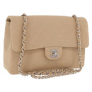 CHANEL Matelasse 25 Chain Shoulder Bag Cotton Beige Silver CC Auth 192083A-1