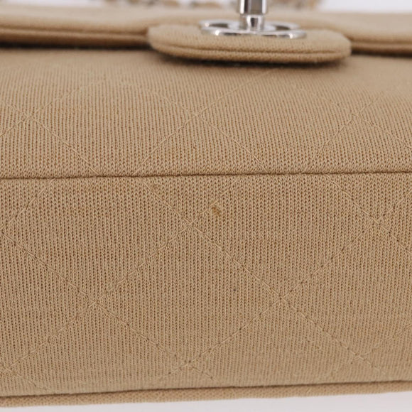 CHANEL Matelasse 25 Chain Shoulder Bag Cotton Beige Silver CC Auth 192083A