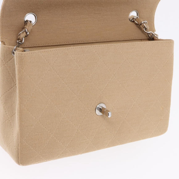CHANEL Matelasse 25 Chain Shoulder Bag Cotton Beige Silver CC Auth 192083A