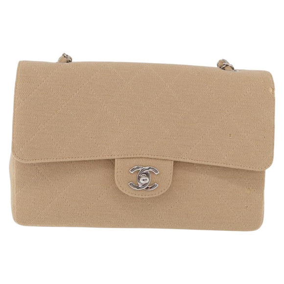 CHANEL Matelasse 25 Chain Shoulder Bag Cotton Beige Silver CC Auth 192083A