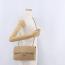 CHANEL Matelasse 25 Chain Shoulder Bag Cotton Beige Silver CC Auth 192083A-30