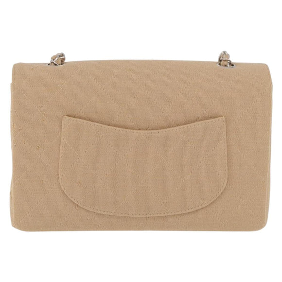CHANEL Matelasse 25 Chain Shoulder Bag Cotton Beige Silver CC Auth 192083A