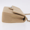 CHANEL Matelasse 25 Chain Shoulder Bag Cotton Beige Silver CC Auth 192083A-4