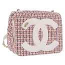 CHANEL Matelasse Chain Shoulder Bag Tweed Red Gold CC Auth 192084SAM-1