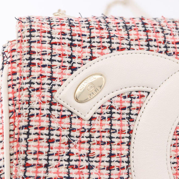 CHANEL Matelasse Chain Shoulder Bag Tweed Red Gold CC Auth 192084SAM
