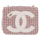 CHANEL Matelasse Chain Shoulder Bag Tweed Red Gold CC Auth 192084SAM-2