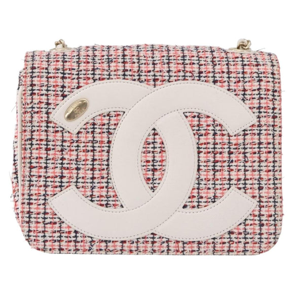 CHANEL Matelasse Chain Shoulder Bag Tweed Red Gold CC Auth 192084SAM