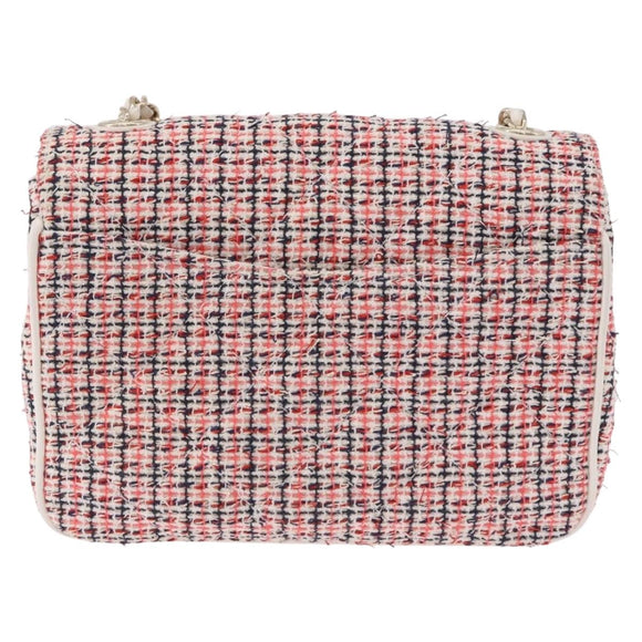CHANEL Matelasse Chain Shoulder Bag Tweed Red Gold CC Auth 192084SAM
