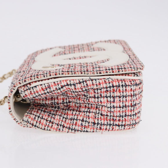 CHANEL Matelasse Chain Shoulder Bag Tweed Red Gold CC Auth 192084SAM