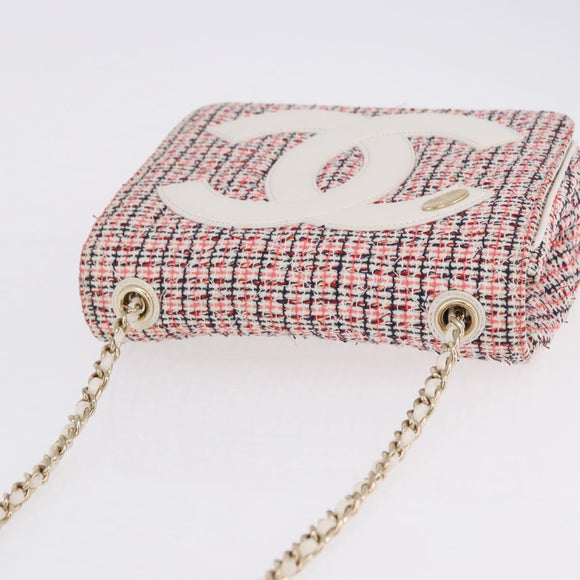 CHANEL Matelasse Chain Shoulder Bag Tweed Red Gold CC Auth 192084SAM