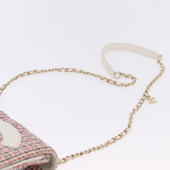 CHANEL Matelasse Chain Shoulder Bag Tweed Red Gold CC Auth 192084SAM