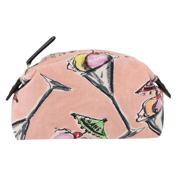CHANEL Pouch Canvas Pink Gold CC Auth 192100A