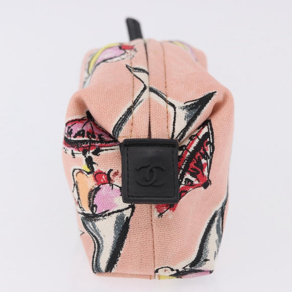 CHANEL Pouch Canvas Pink Gold CC Auth 192100A