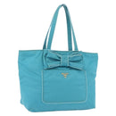 PRADA Tote Bag Nylon Turquoise Blue Gold Auth 192104A-1