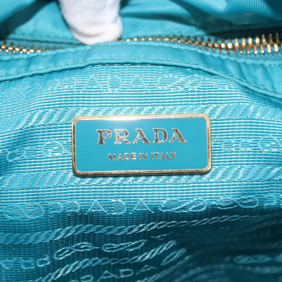 PRADA Tote Bag Nylon Turquoise Blue Gold Auth 192104A