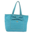 PRADA Tote Bag Nylon Turquoise Blue Gold Auth 192104A-13