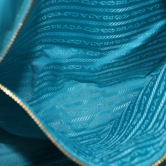 PRADA Tote Bag Nylon Turquoise Blue Gold Auth 192104A