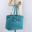 PRADA Tote Bag Nylon Turquoise Blue Gold Auth 192104A-23