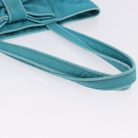PRADA Tote Bag Nylon Turquoise Blue Gold Auth 192104A