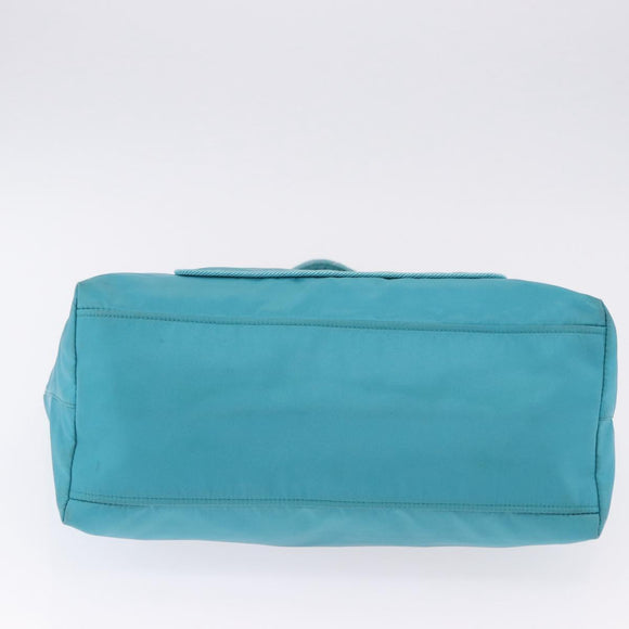 PRADA Tote Bag Nylon Turquoise Blue Gold Auth 192104A