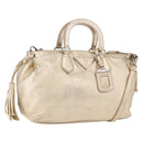 PRADA Hand Bag Leather 2way Silver Gold Auth 192120A-1