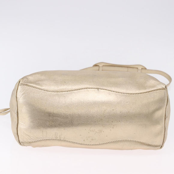 PRADA Hand Bag Leather 2way Silver Gold Auth 192120A