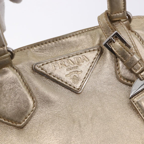 PRADA Hand Bag Leather 2way Silver Gold Auth 192120A