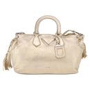 PRADA Hand Bag Leather 2way Silver Gold Auth 192120A-13
