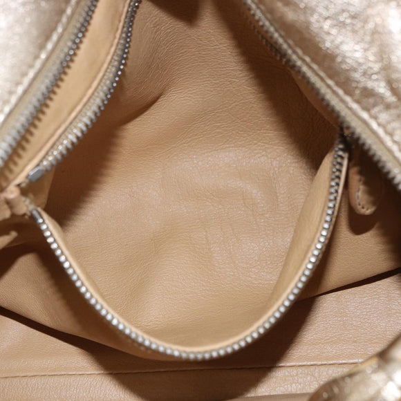 PRADA Hand Bag Leather 2way Silver Gold Auth 192120A