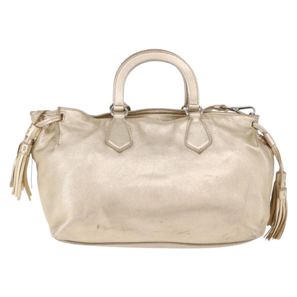 PRADA Hand Bag Leather 2way Silver Gold Auth 192120A