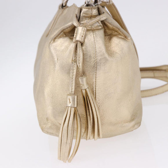PRADA Hand Bag Leather 2way Silver Gold Auth 192120A