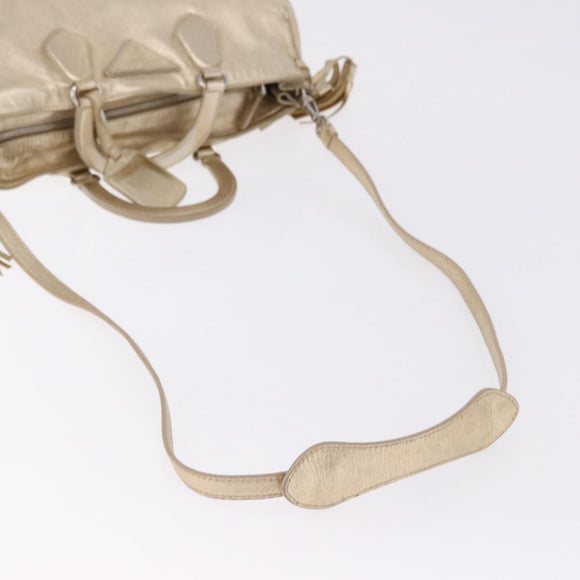 PRADA Hand Bag Leather 2way Silver Gold Auth 192120A