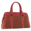 FENDI Zucchino Canvas Hand Bag Red Gold Auth 192125A-1