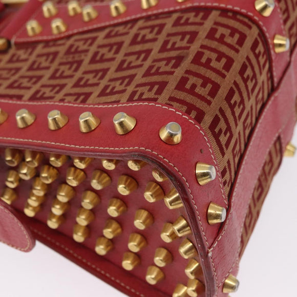 FENDI Zucchino Canvas Hand Bag Red Gold Auth 192125A