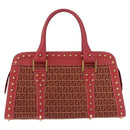 FENDI Zucchino Canvas Hand Bag Red Gold Auth 192125A-13