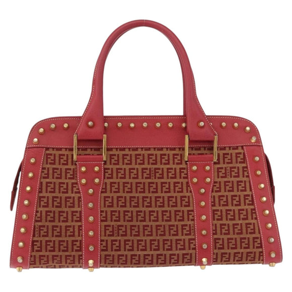 FENDI Zucchino Canvas Hand Bag Red Gold Auth 192125A